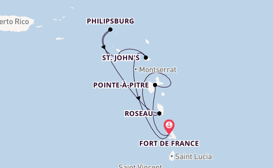 Southern Caribbean from Fort de France, Martinique with the MSC Meraviglia