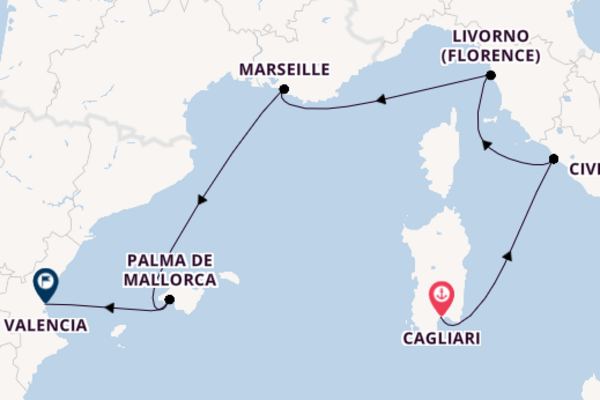 Western Mediterranean from Cagliari, Sardinia with the MSC Lirica