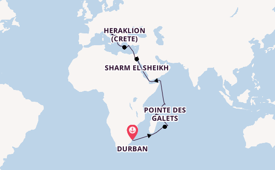 Mediterranean Sea from Durban, South Africa with the MSC Armonia 