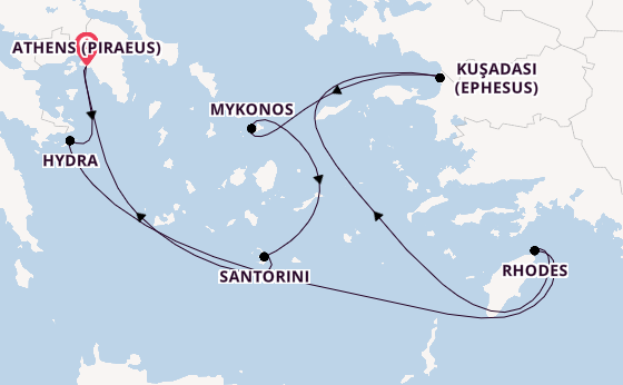 Eastern Mediterranean from Athens (Piraeus), Greece with the Celebrity Infinity