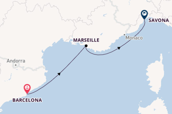 Westelijke Middellandse Zee vanaf Barcelona, Spanje met de Costa Pacifica