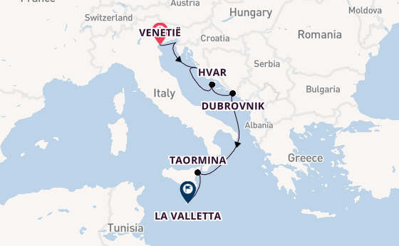 Middellandse Zee vanaf Venetië, Italië met de Silver Muse