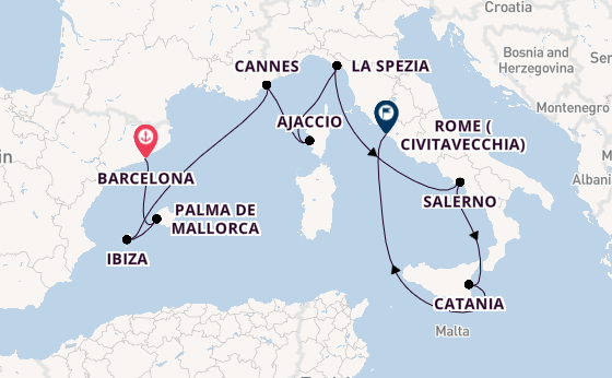 Western Mediterranean from Barcelona, Spain with the Scarlet Lady