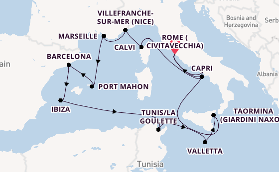 Western Mediterranean from Rome (Civitavecchia), Italy with the EXPLORA I