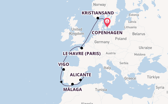 Western Mediterranean from Copenhagen, Denmark with the Costa Diadema