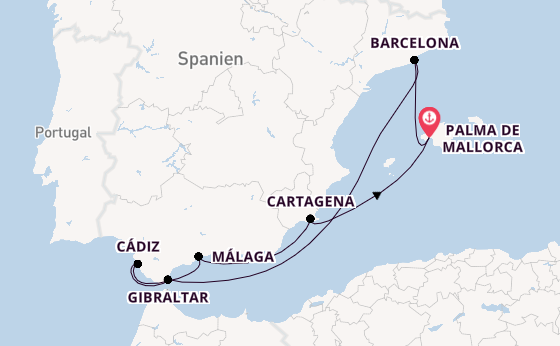 Westliches Mittelmeer ab Palma de Mallorca, Spanien auf der Mein Schiff 2