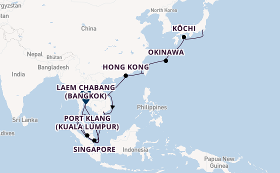 South East Asia from Yokohama (Tokyo), Japan with the Diamond Princess