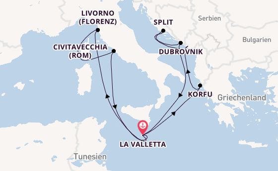 Mittelmeer ab La Valletta, Malta auf der Azura