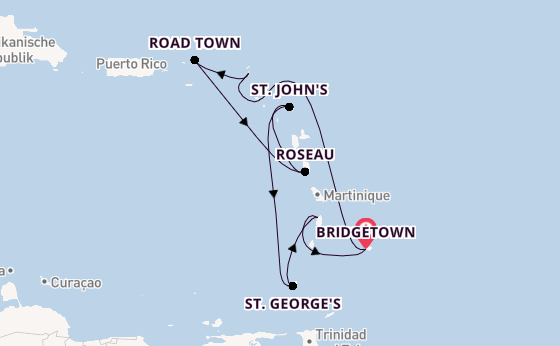 Südliche Karibik ab Bridgetown, Barbados auf der Arvia