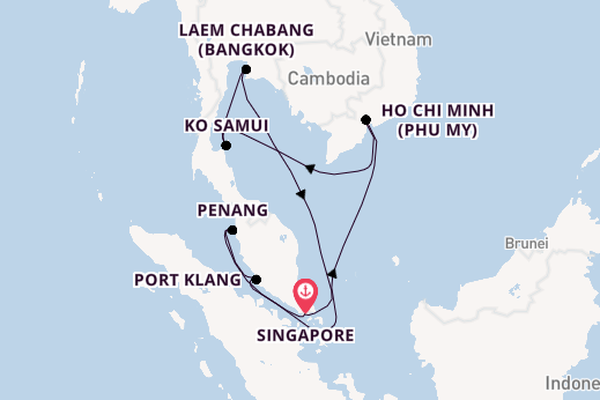 Zuidoost-Azië vanaf Singapore, Singapore met de Mein Schiff 6