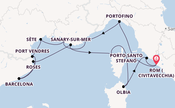 Westliches Mittelmeer ab Civitavecchia (Rom), Italien auf der Seabourn Ovation