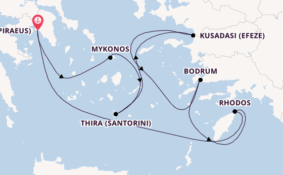Oostelijke Middellandse Zee vanaf Athene (Piraeus), Griekenland met de Rhapsody of the Seas