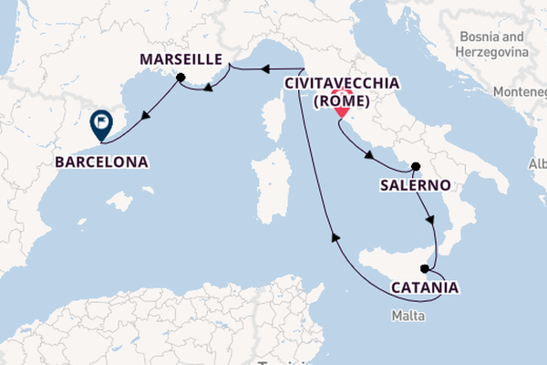 Westelijke Middellandse Zee vanaf Civitavecchia (Rome), Italië met de Norwegian Epic