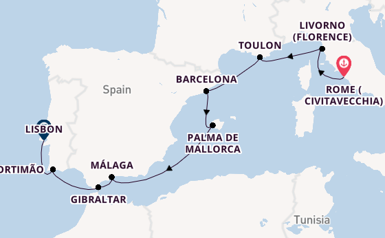 Western Mediterranean from Rome (Civitavecchia), Italy with the Seven Seas Voyager