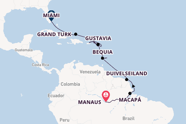 Caribbean vanaf Manaus, Brazilië met de EXPLORA I