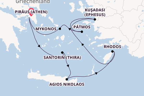 Östliches Mittelmeer ab Piräus (Athen), Griechenland auf der Azamara Quest