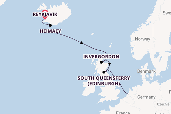 British Isles from Reykjavik, Iceland with the Rotterdam
