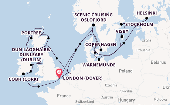 British Isles from London (Dover), England, United Kingdom with the Nieuw Statendam