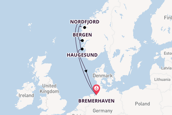 Noorwegen vanaf Bremerhaven, Duitsland met de Mein Schiff 3