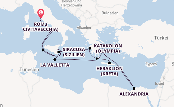 Mittelmeer ab Civitavecchia (Rom), Italien auf der Azamara Onward