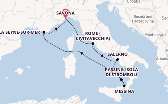 Western Mediterranean from Savona, Italy with the Costa Fascinosa