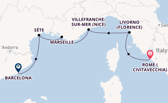 Western Mediterranean from Rome (Civitavecchia), Italy with the Viking Vela