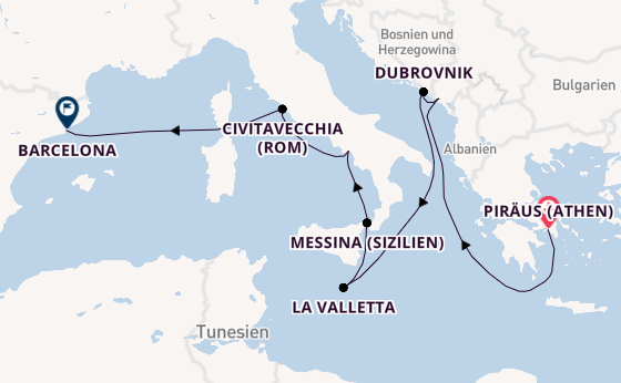 Mittelmeer ab Piräus (Athen), Griechenland auf der Seven Seas Voyager