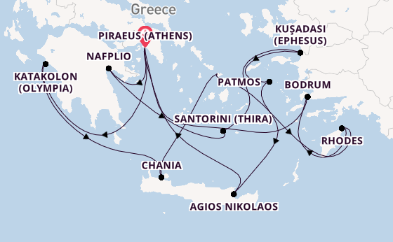 Eastern Mediterranean from Piraeus (Athens), Greece with the Seven Seas Splendor