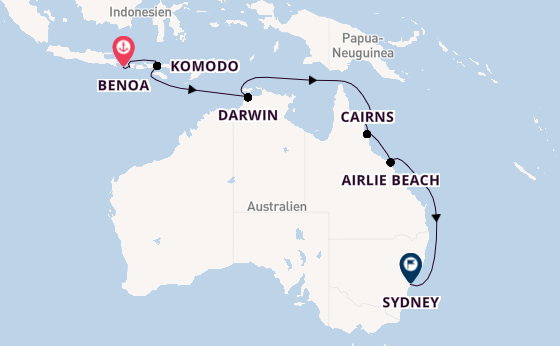 Australien ab Bali (Benoa), Indonesien auf der Seven Seas Mariner