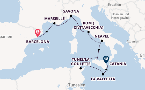 Westliches Mittelmeer ab Barcelona, Spanien auf der Costa Fascinosa