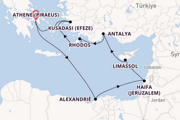 Oostelijke Middellandse Zee vanaf Athene (Piraeus), Griekenland met de Rotterdam