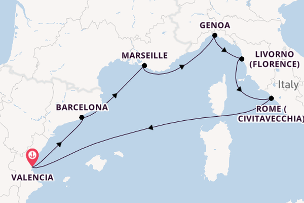 Western Mediterranean from Valencia, Spain with the MSC Lirica