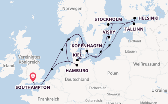 England ab Southampton, Großbritannien auf der Queen Victoria