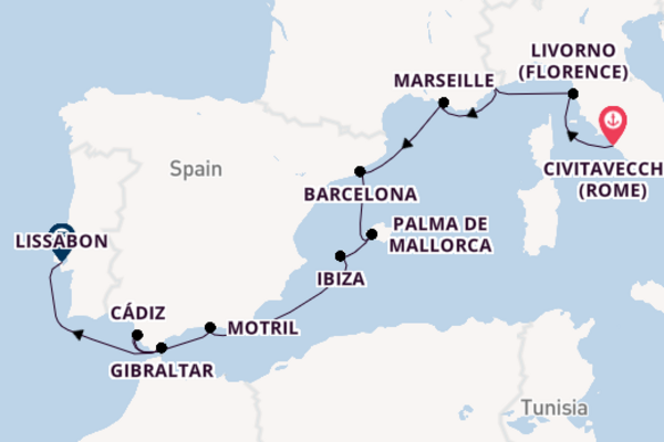 Westelijke Middellandse Zee vanaf Civitavecchia (Rome), Italië met de Norwegian Viva