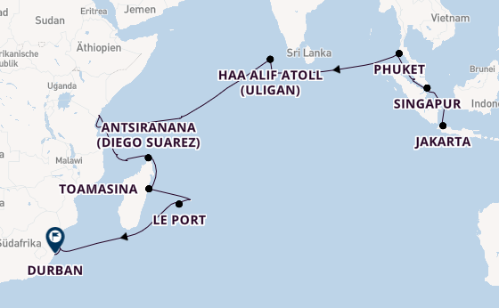 Indischer Ozean ab Jakarta, Indonesien auf der VASCO DA GAMA