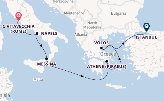 Middellandse Zee vanaf Civitavecchia (Rome), Italië met de Explora V