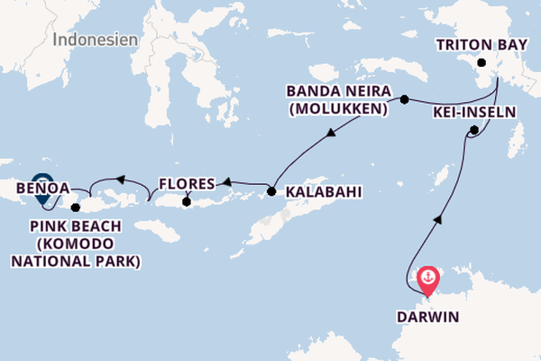 Indonesien ab Darwin, Australien auf der Le Jacques Cartier