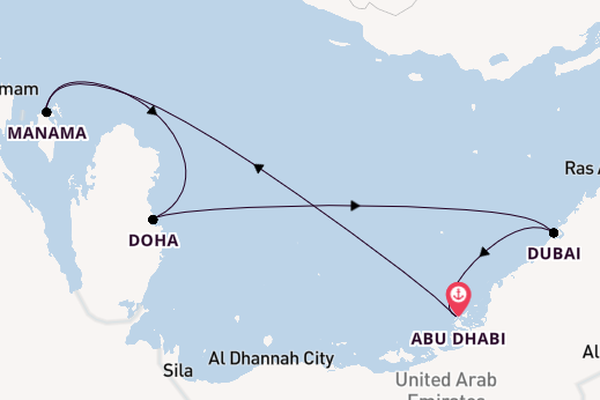 Perzische Golf vanaf Abu Dhabi, Verenigde Arabische Emiraten met de MSC World Europa