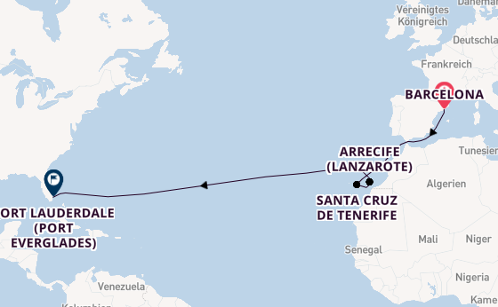 Transatlantik ab Barcelona, Spanien auf der Sun Princess