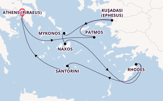 Eastern Mediterranean from Athens (Piraeus), Greece with the Ilma