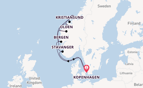 Noorwegen vanaf Kopenhagen, Denemarken met de Silver Dawn