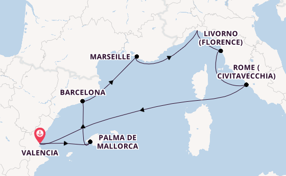 Western Mediterranean from Valencia, Spain with the MSC Sinfonia