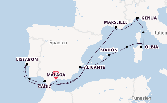 Westliches Mittelmeer ab Málaga, Spanien auf der MSC Sinfonia