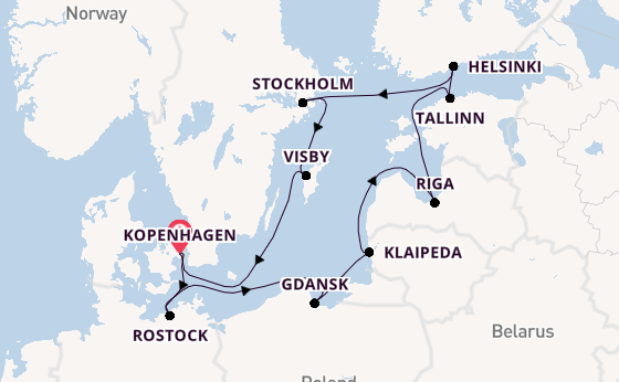 Oostzee vanaf Kopenhagen, Denemarken met de MSC Magnifica