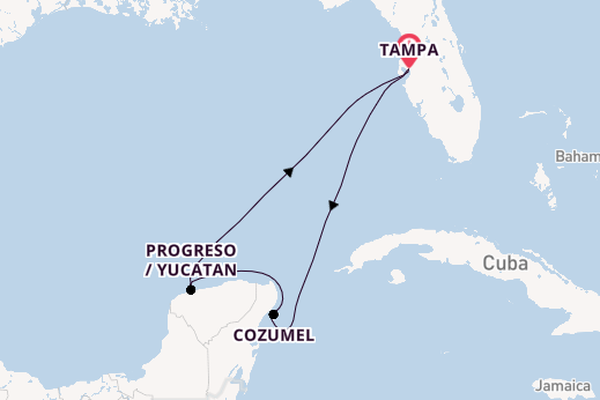 Western Caribbean from Tampa, Florida, USA with the Carnival Paradise