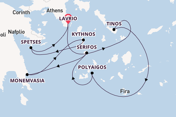 Eastern Mediterranean from Lavrio, Greece with the Le Ponant