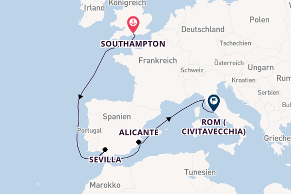 Westliches Mittelmeer ab Southampton, Großbritannien auf der Queen Anne