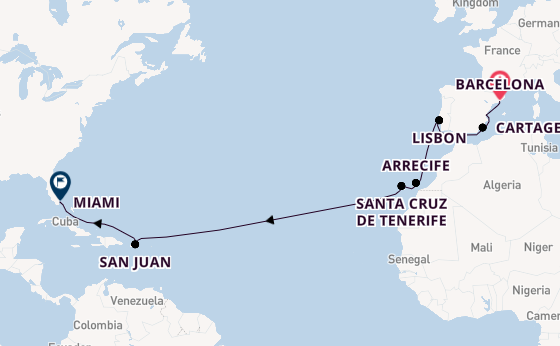 Transatlantic from Barcelona, Spain with the Aurelia