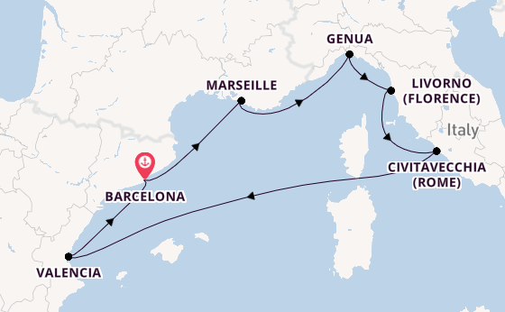 Westelijke Middellandse Zee vanaf Barcelona, Spanje met de MSC Sinfonia