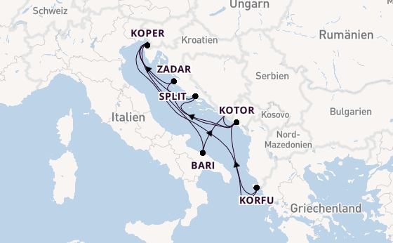 Mittelmeer ab Triest, Italien auf der Mein Schiff 4